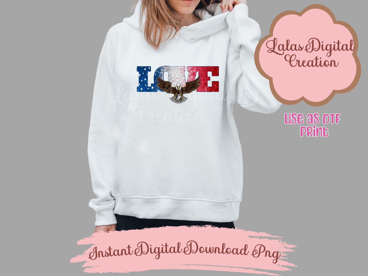 USA American Flag LOVE Clipart PNG Instant Digital Download