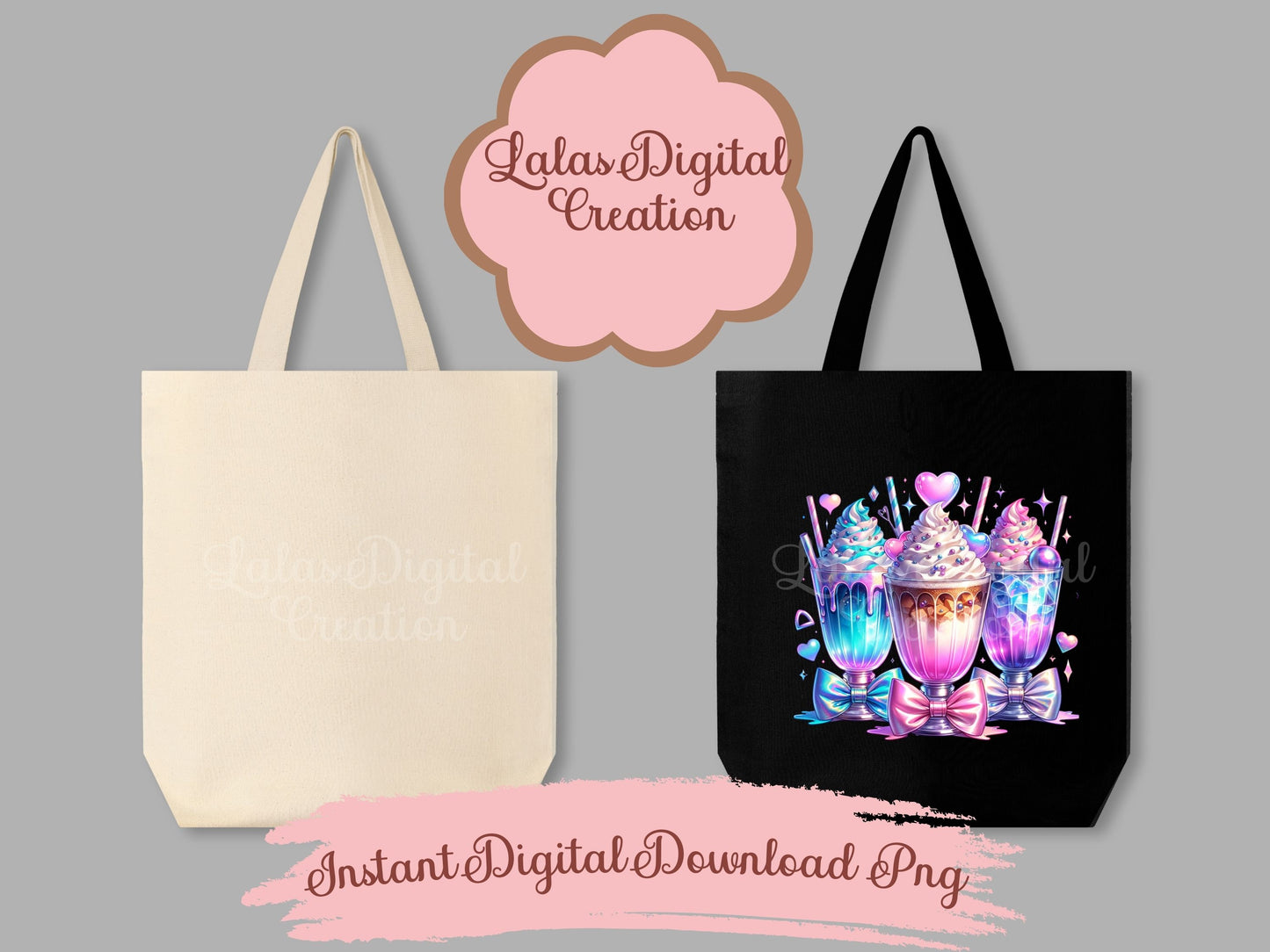 Holographic Iced Drink Clipart Bundle Instant Digital PNG Download