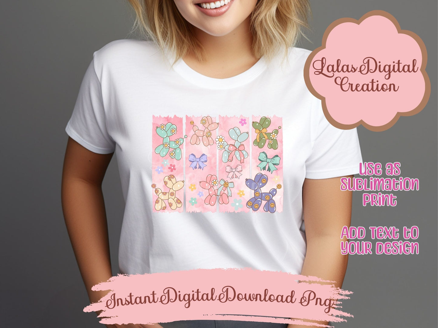 Preppy Balloon Dog Clipart PNG Instant Digital Download