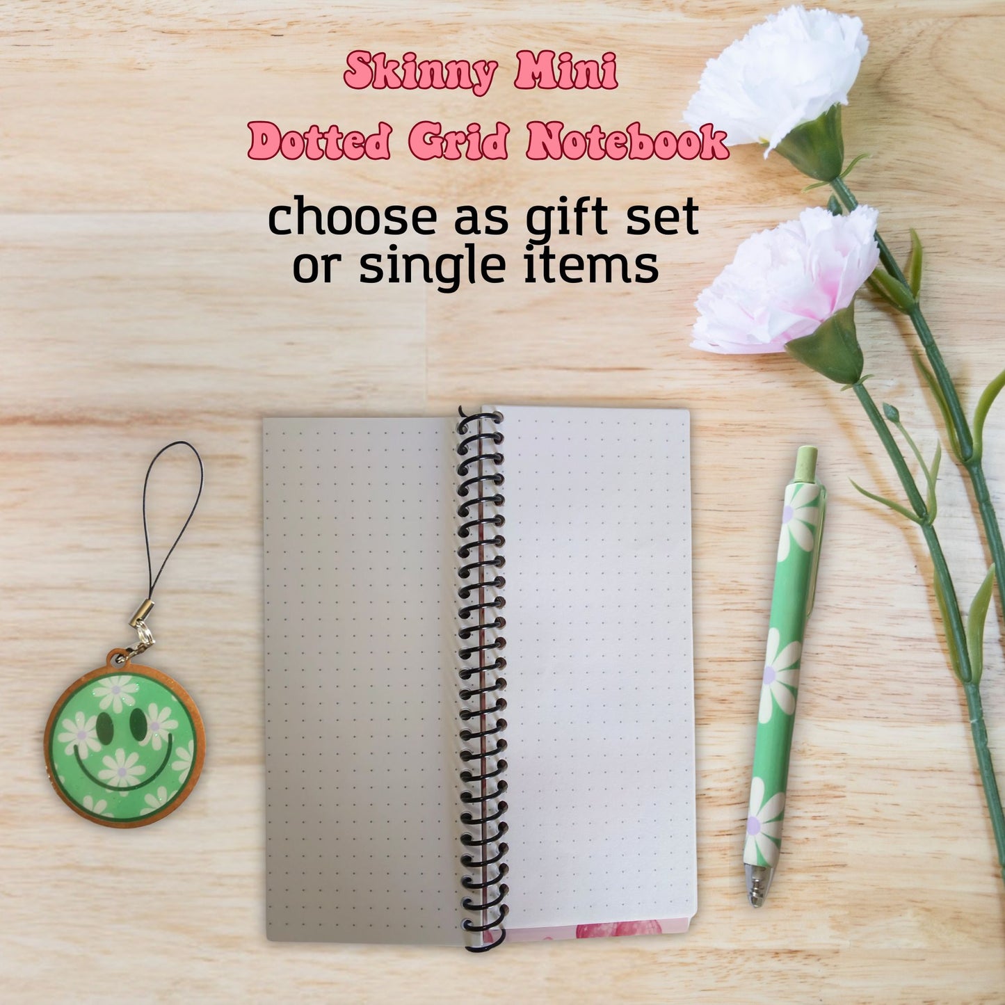 Daisy Flower Skinny Mini Dot Grid Spiral Notebook Gift Set