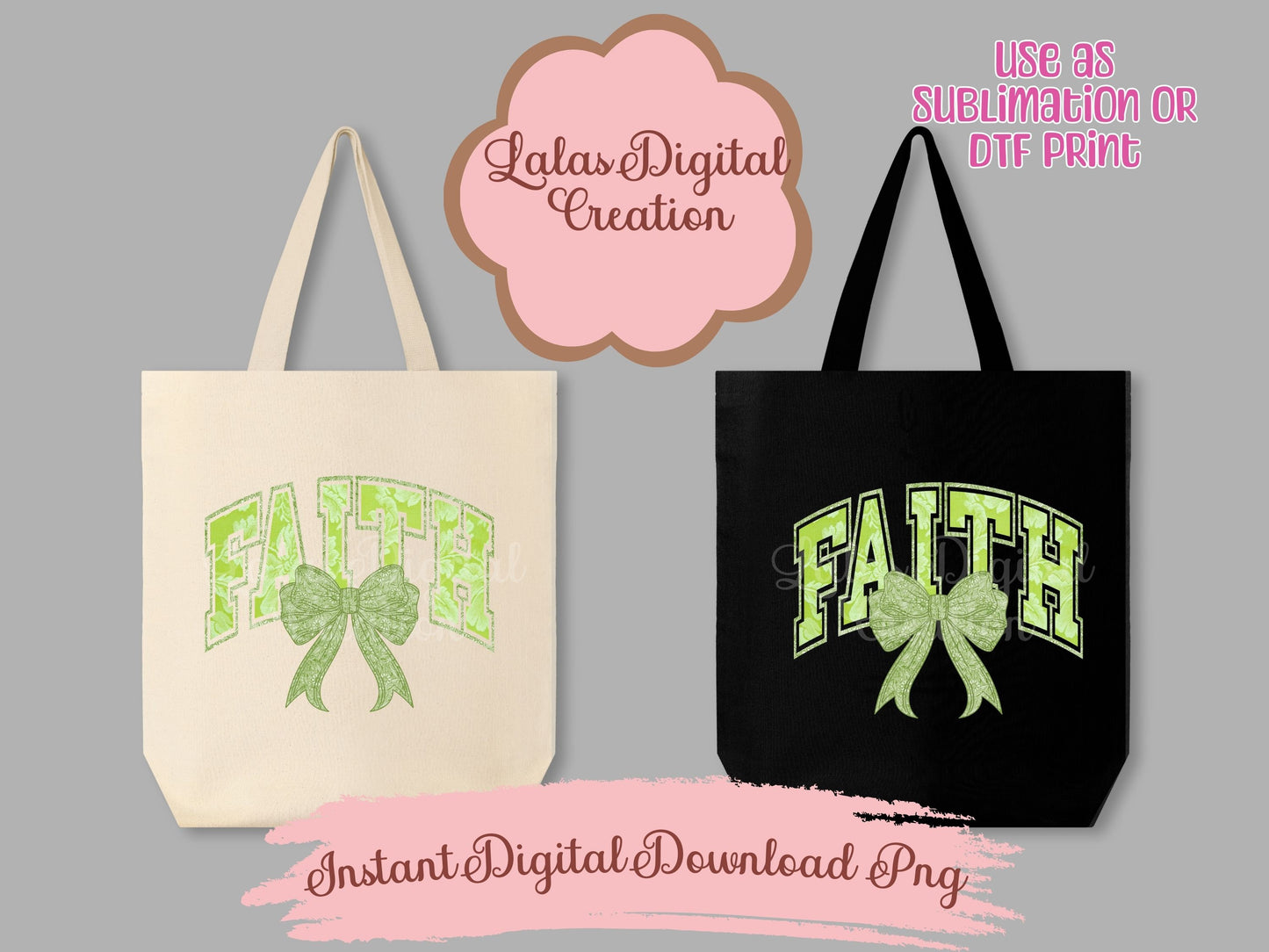 Green Faith Bow Clipart PNG Instant Digital Download