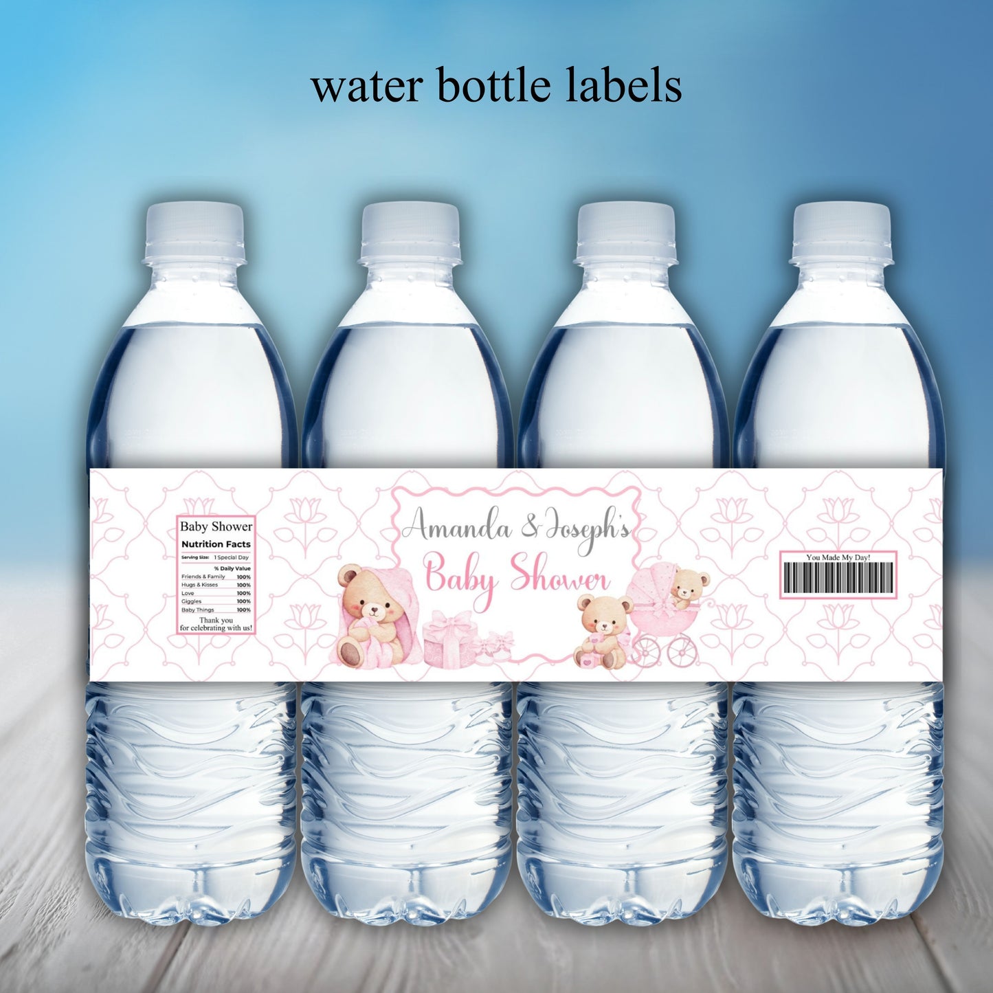 Pink Bear Girls Baby Shower Party Sticker Labels