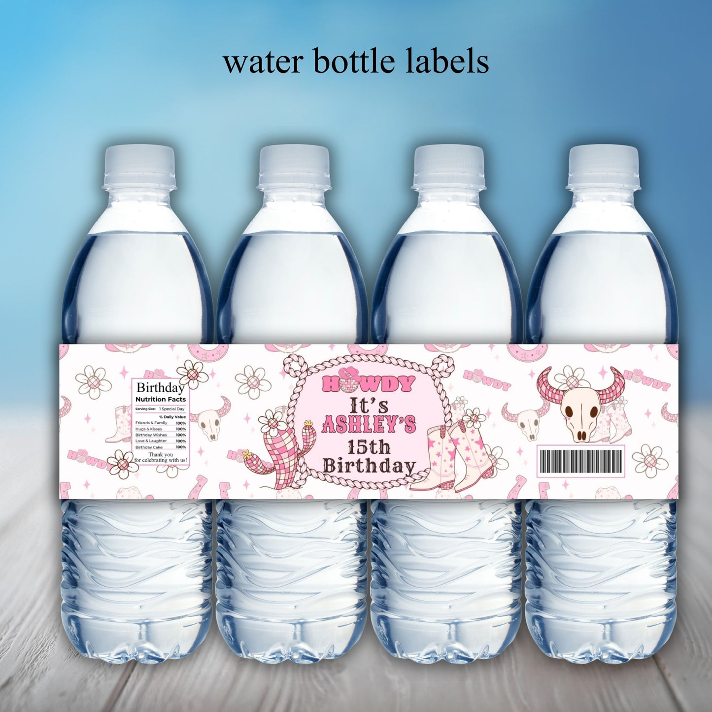 Pink Girl Western Birthday Party Sticker labels