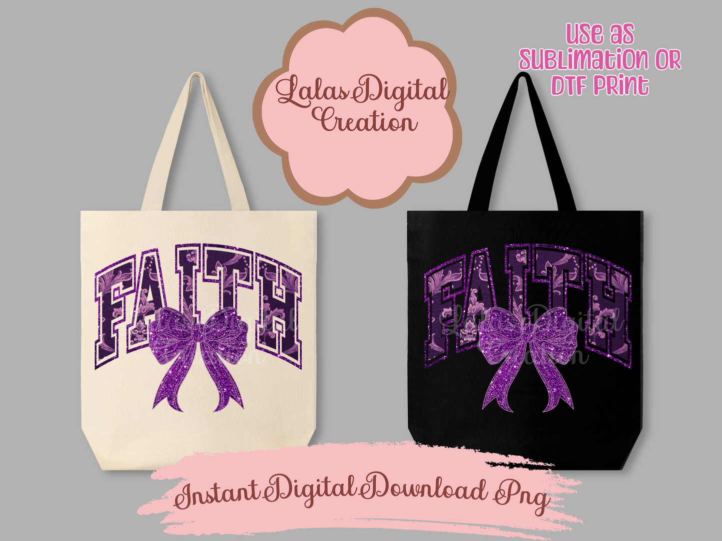 Purple Faith Bow Clipart PNG Instant Digital Download