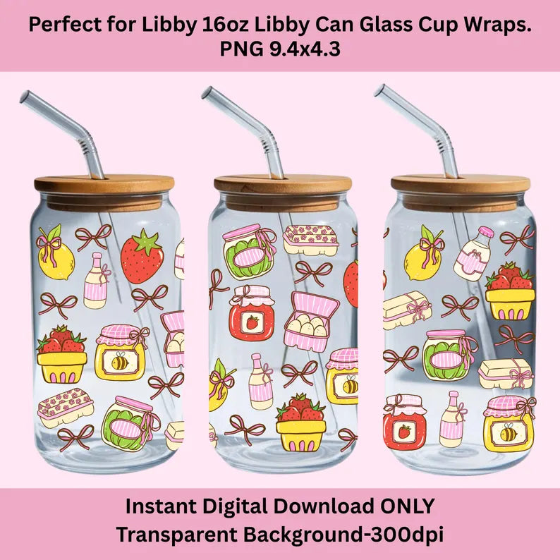 Farmers Market Libbey Glass Can Cup Wrap