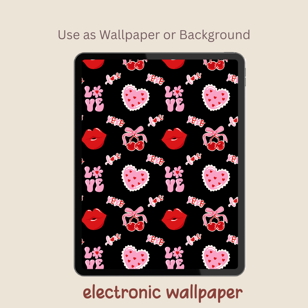 Valentines Cherry & Kisses Seamless Repeating Pattern Paper Bundle Set