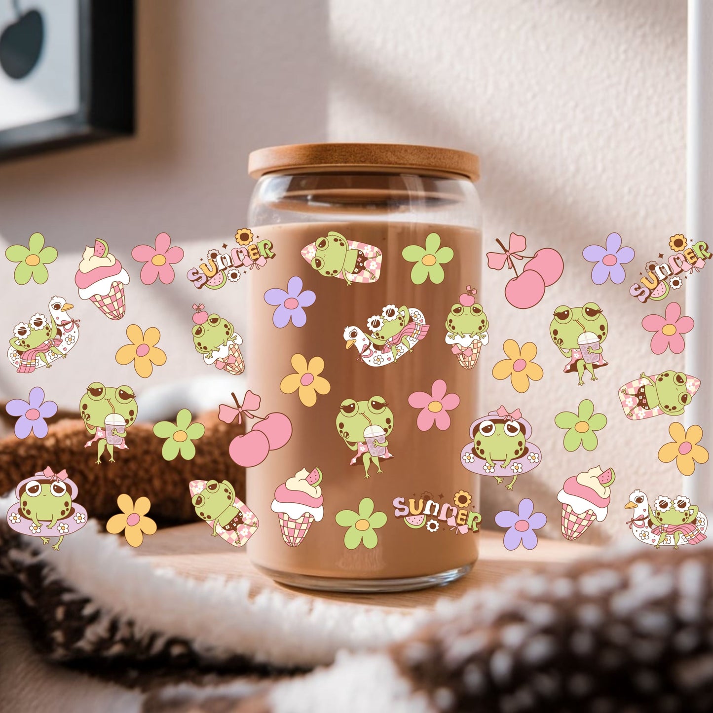 Cute Frog Libbey Glass Can Cup Wrap