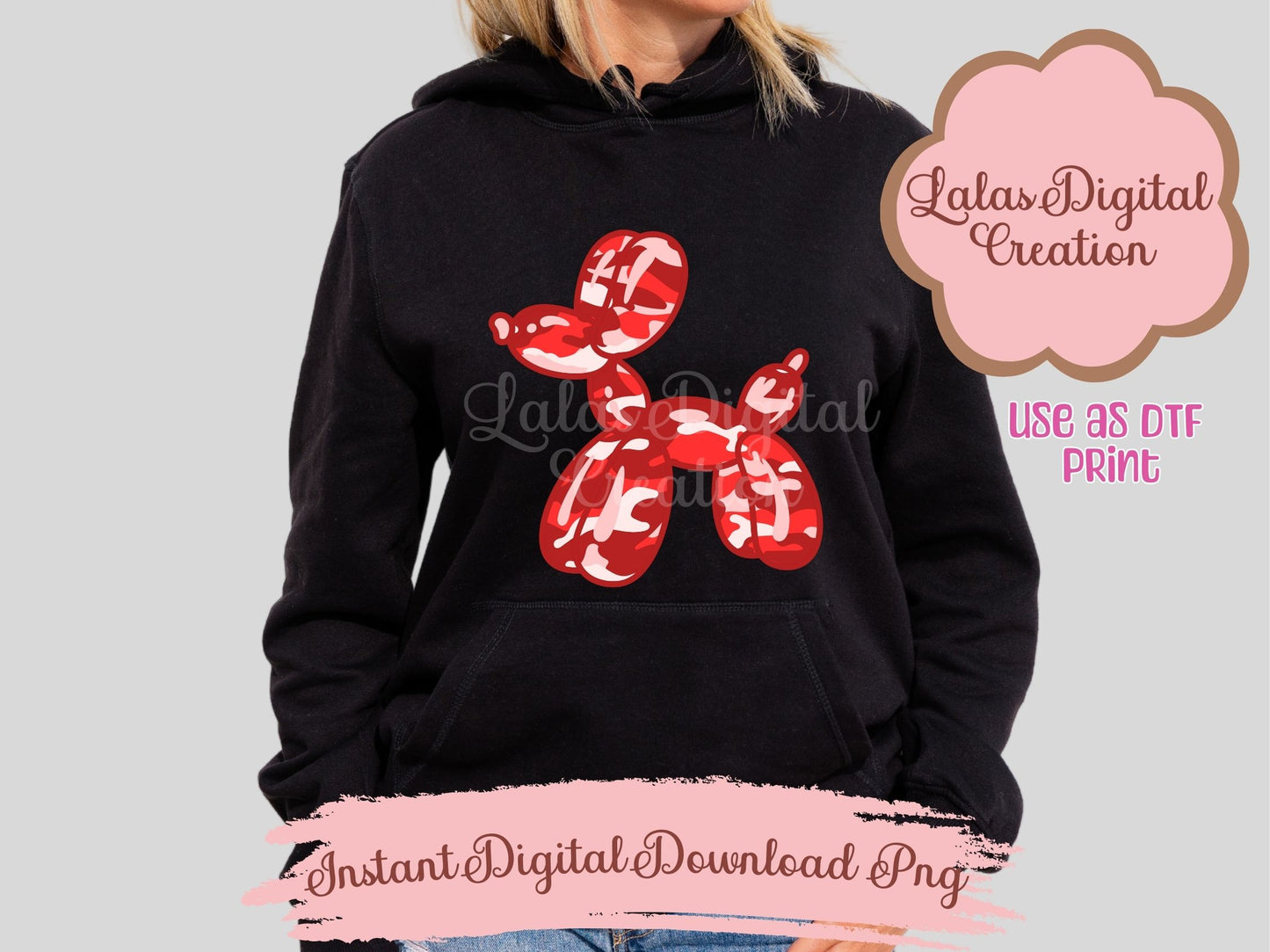 Preppy Camo Balloon Dog Clipart PNG Instant Digital Download