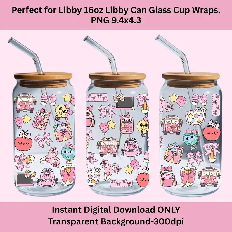 Back to School Teacher Libbey Glass Can Cup Wrap