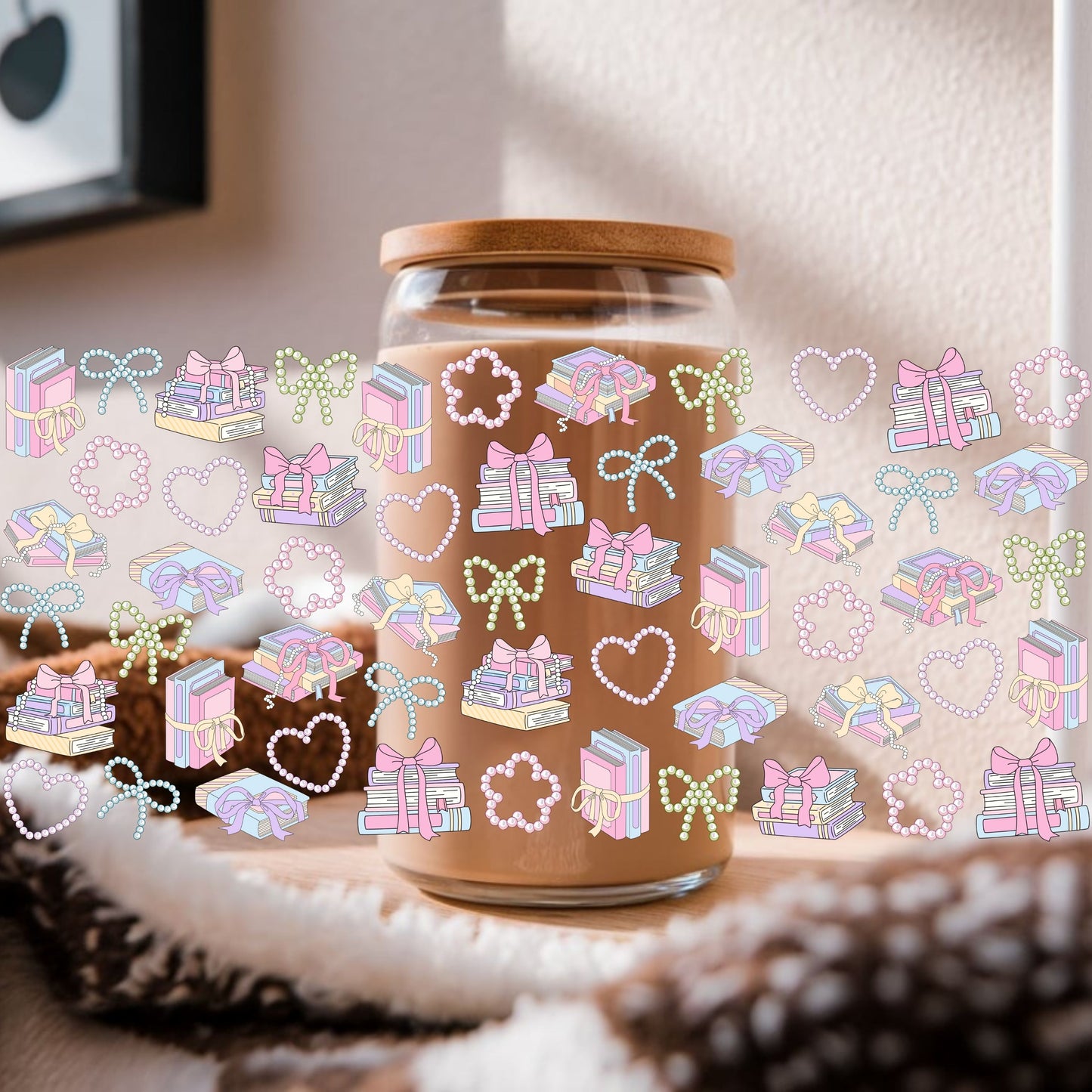 Books and Pearls Libbey Glass Can Cup Wrap