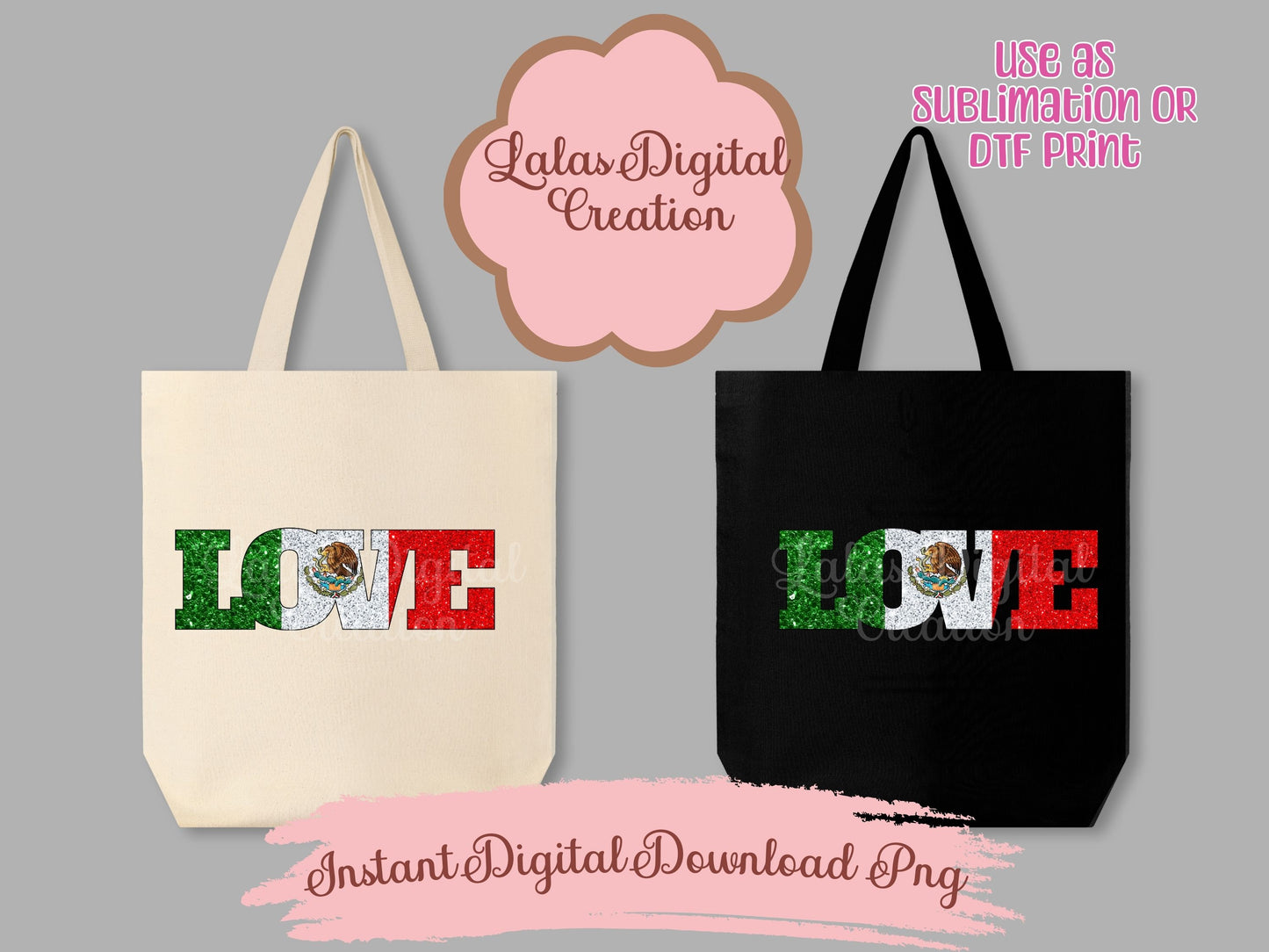 Mexico Flag LOVE Clipart PNG Instant Digital Download