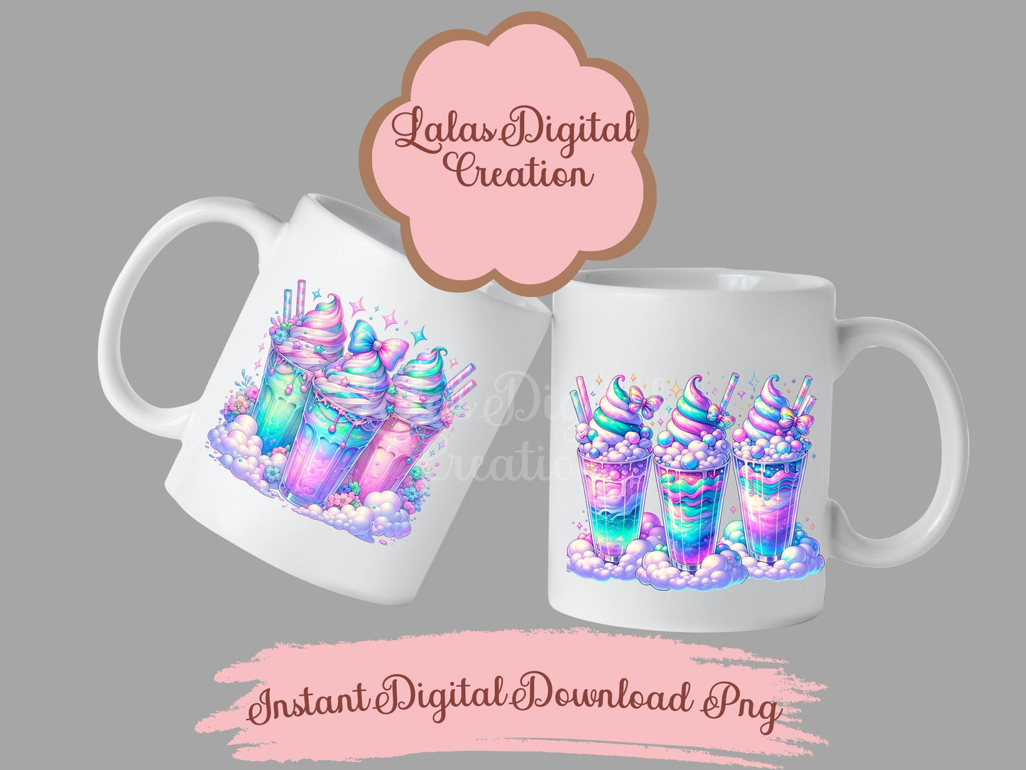 Holographic Swirl Iced Drink Clipart Bundle Instant Digital PNG Download