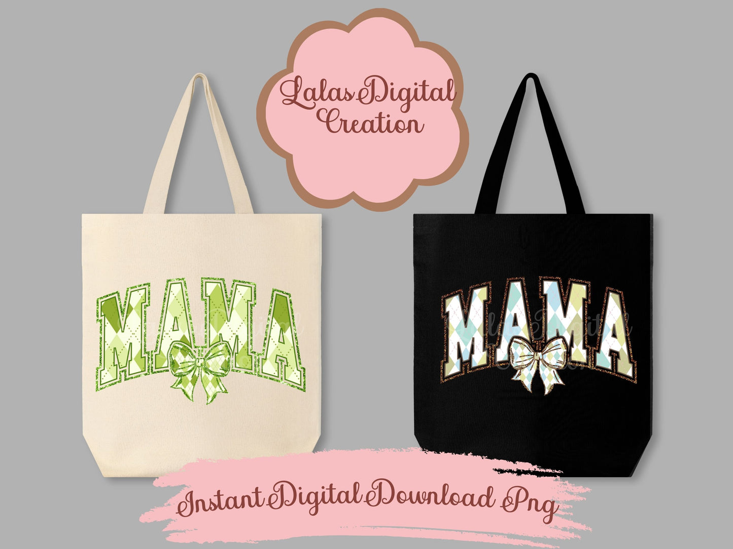 Argyle Varsity MAMA Bow Clipart Bundle Instant Digital PNG Download