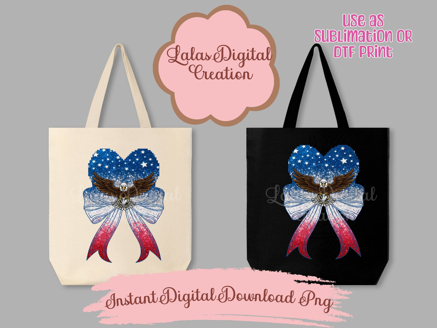 USA American Flag Heart Coquette Bow Clipart PNG Instant Digital Download