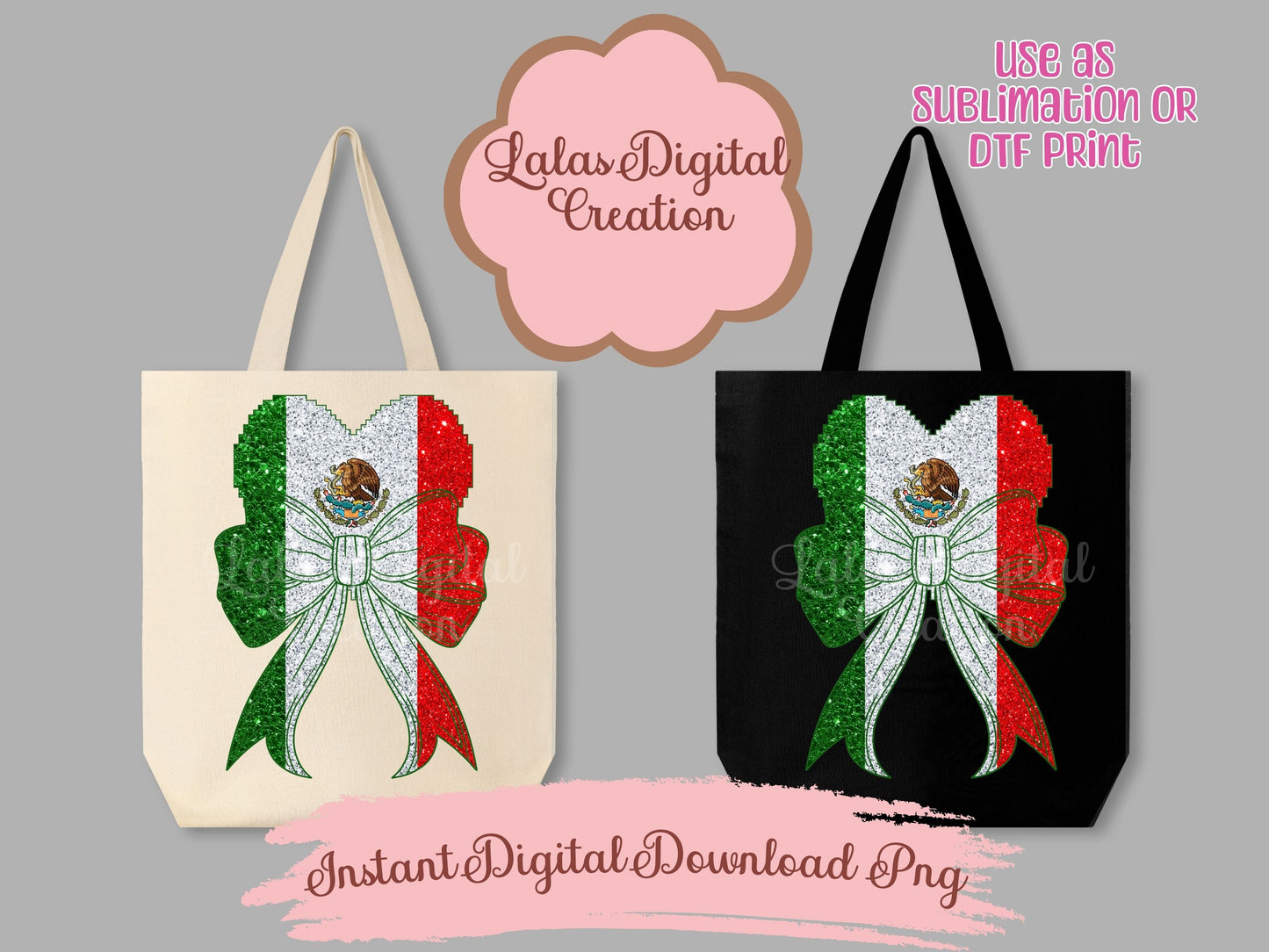 Mexico Flag Heart Coquette Bow Clipart PNG INstant Digital Download