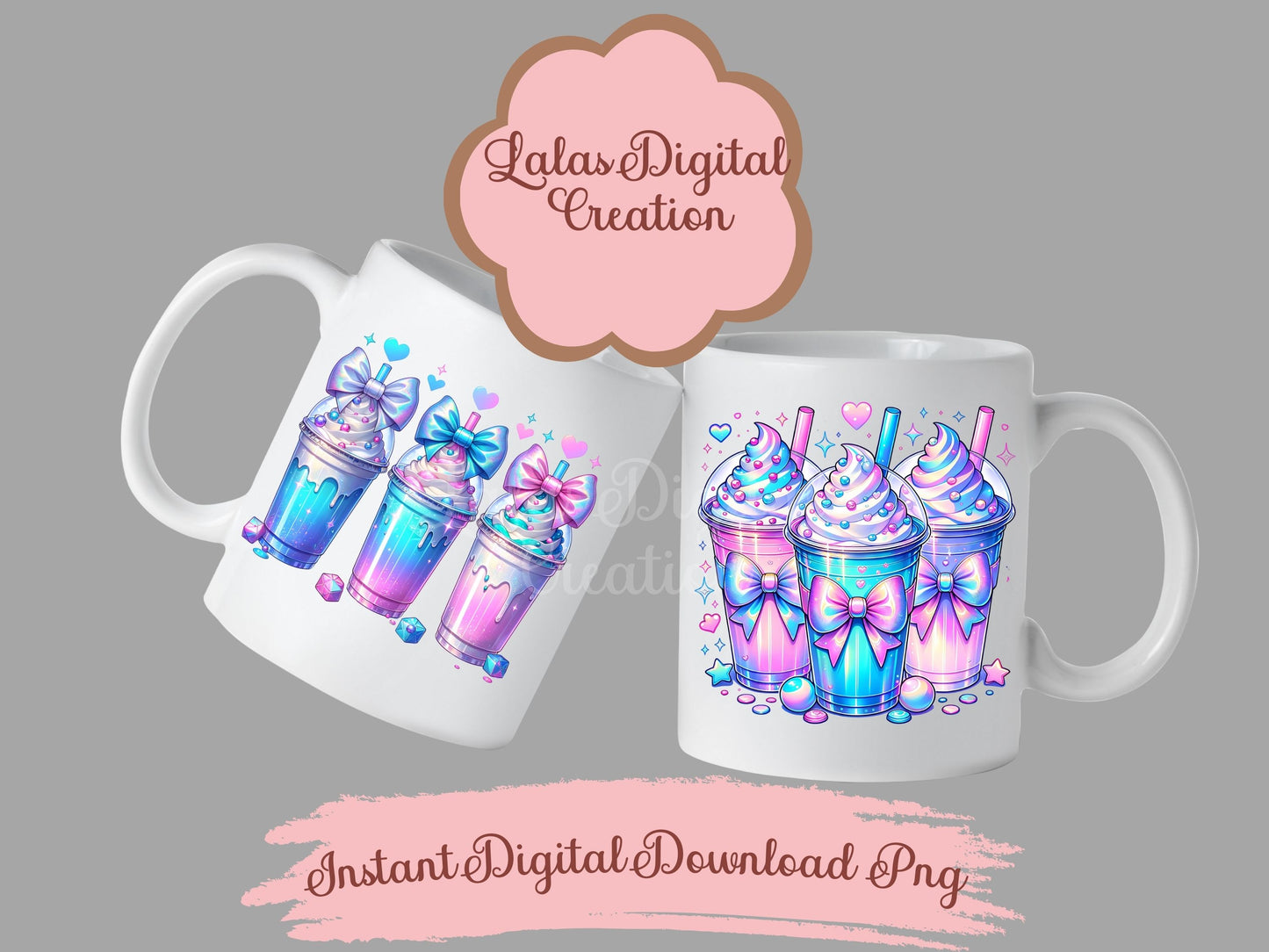 Holographic Iced Drink Clipart Bundle Instant Digital PNG Download