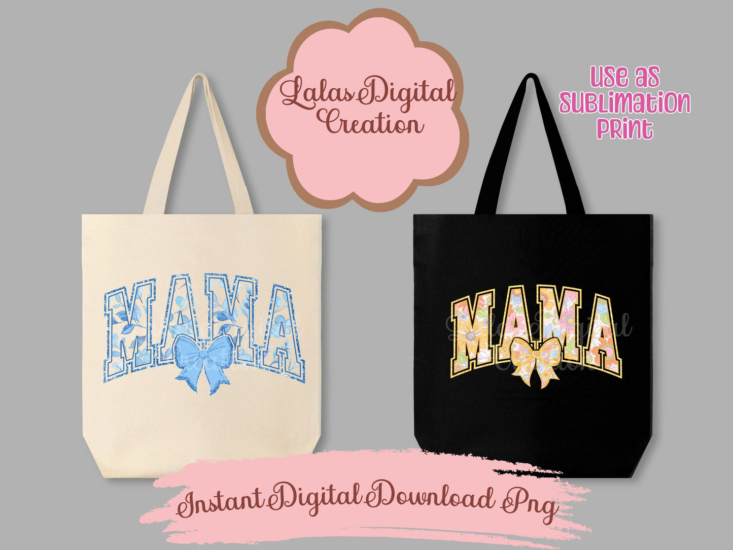 Floral Varsity MAMA Bow Clipart PNG Bundle Instant Digital PNG Download