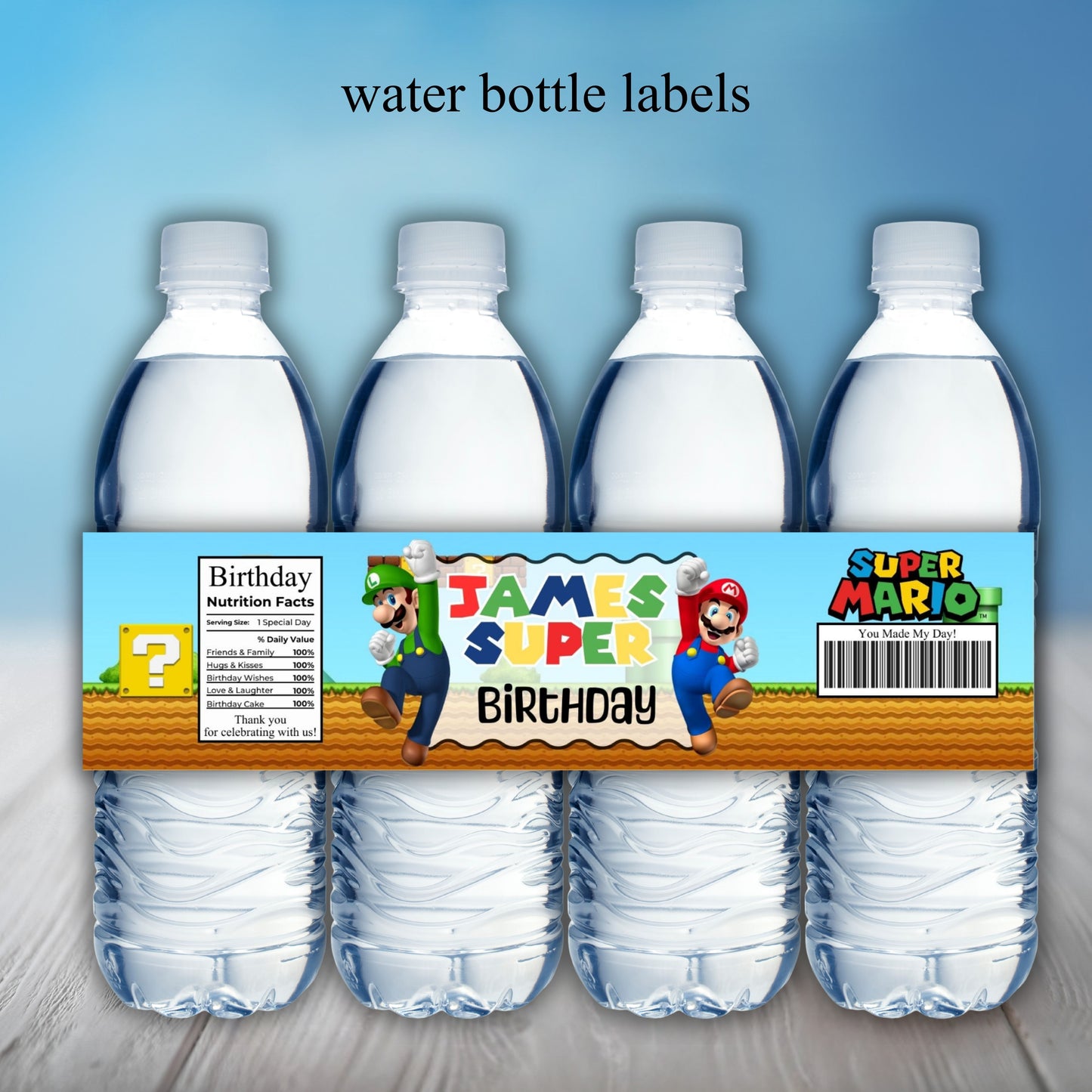 Super Mario Bro Party Sticker Labels