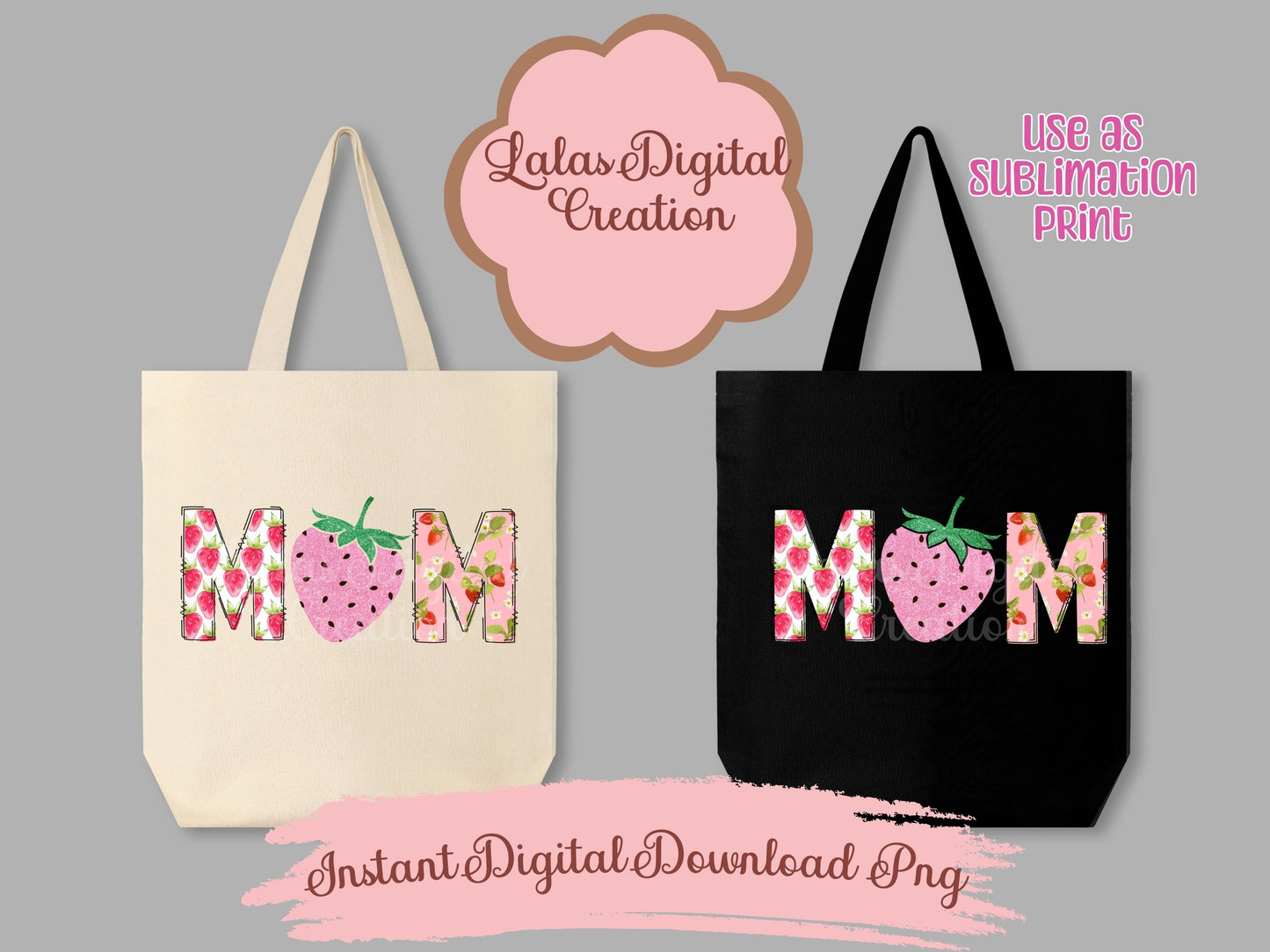 Strawberry Doodle MOM Clipart Instant Digital PNG Download