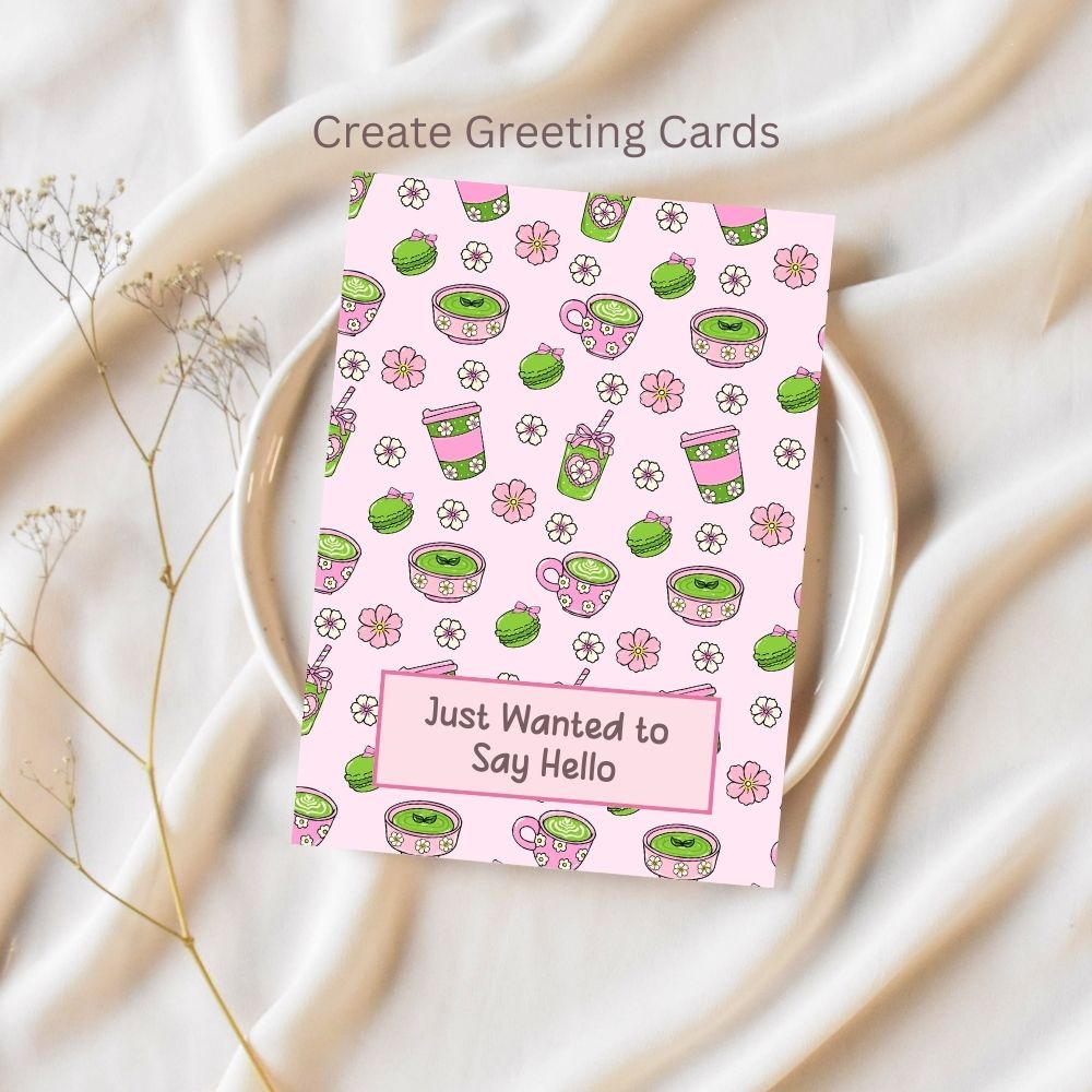 Pink Green Matcha Tea Seamless Repeating Pattern Paper Bundle Set