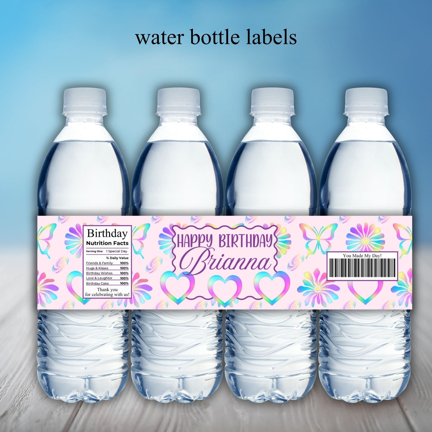 Rainbow Butterfly Girls Party Sticker Labels