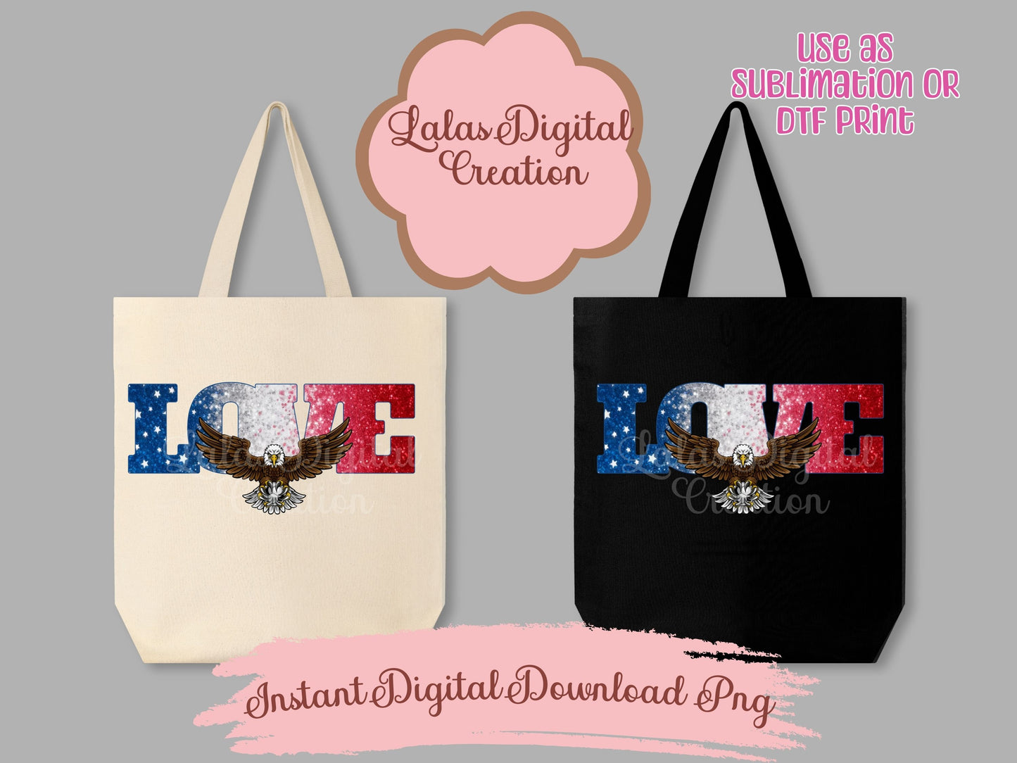 USA American Flag LOVE Clipart PNG Instant Digital Download