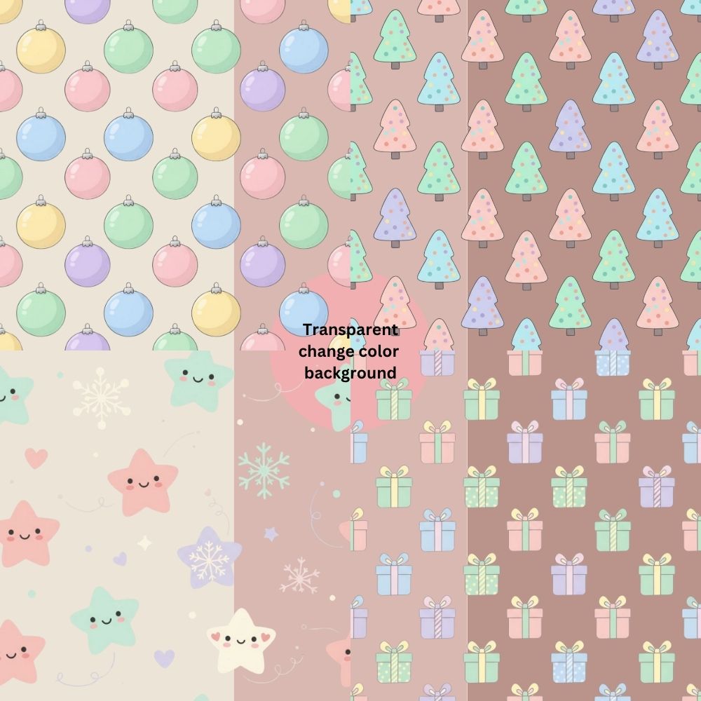 Pastel Christmas Seamless Digital Pattern Paper Bundle