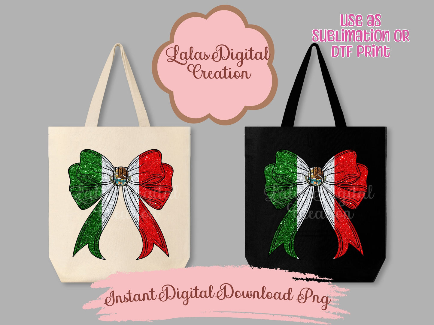 Mexico Flag Coquette Bow Clipart PNG INstant Digital Download