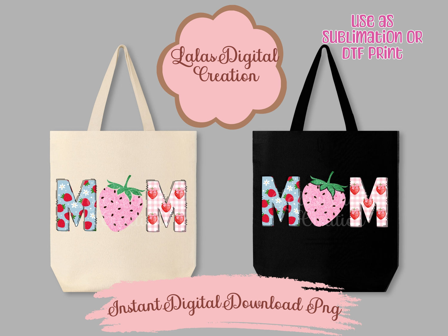 Strawberry Doodle MOM Clipart Instant Digital PNG Download