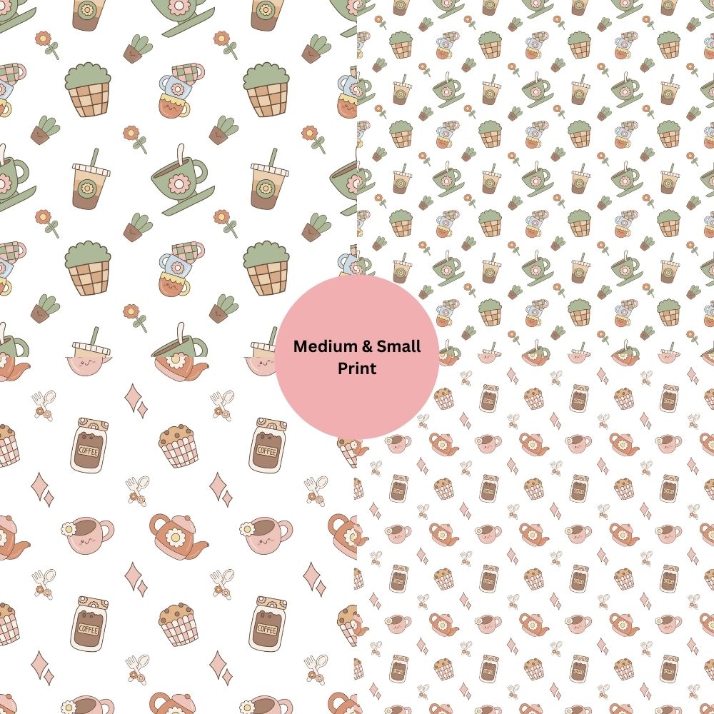 Groovy Retro Coffee Shop Seamless Digital Pattern Paper Set