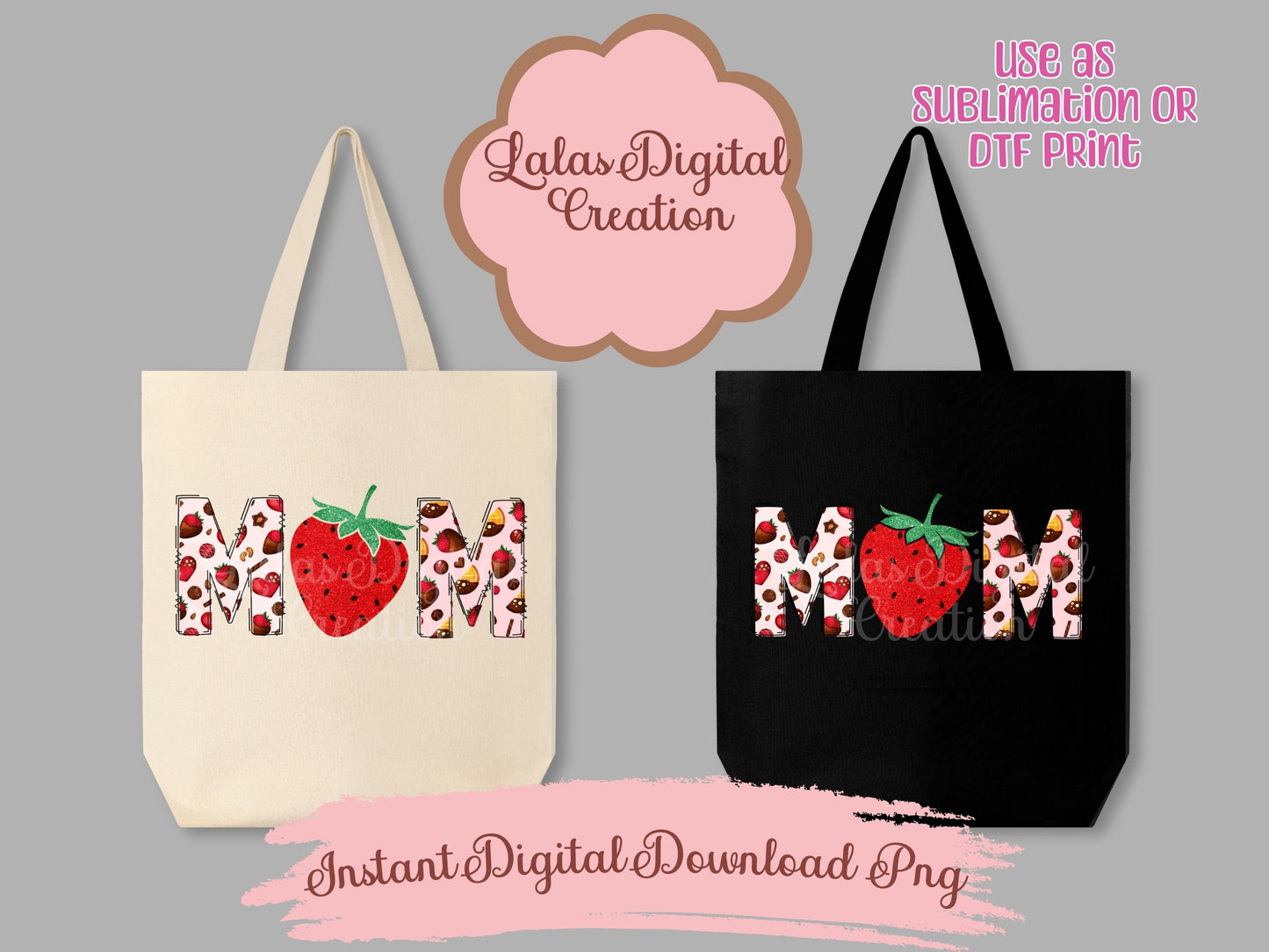 Strawberry Doodle MOM Clipart Instant Digital PNG Download