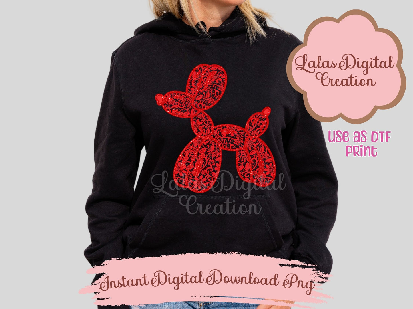 Preppy Balloon Dog Lace Pattern Clipart PNG Instant Digital Download