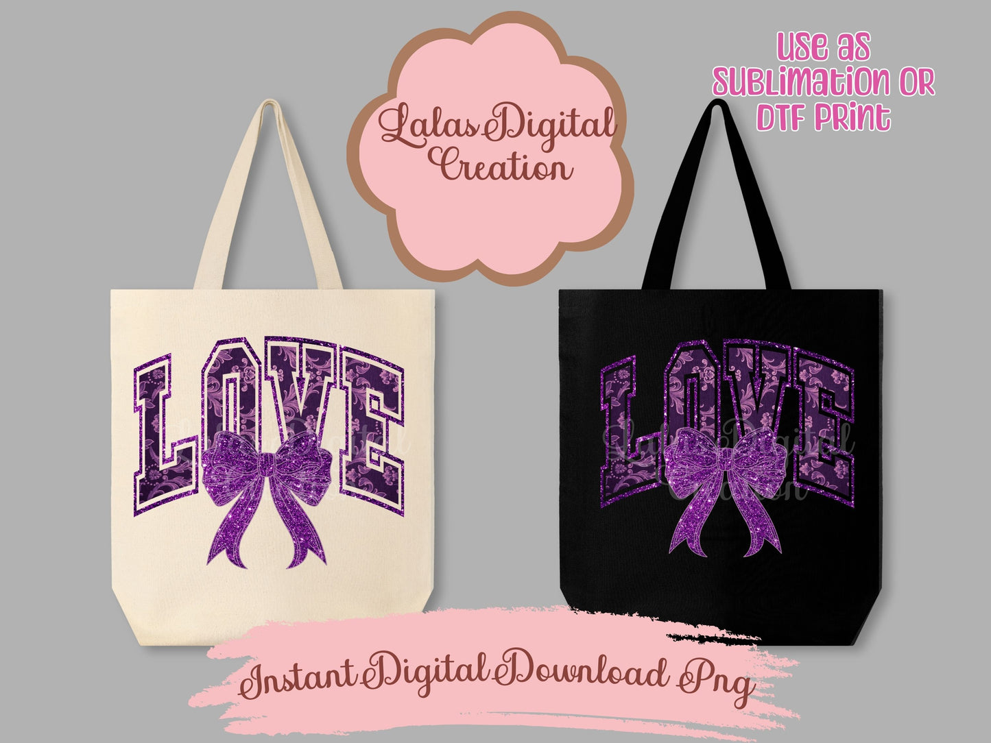 Purple Love Bow Clipart PNG Instant Digital Download