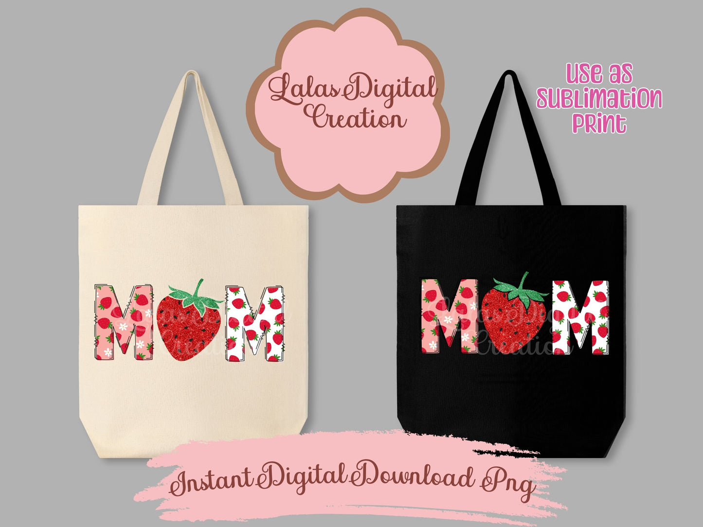 Strawberry Doodle MOM Clipart Instant Digital PNG Download