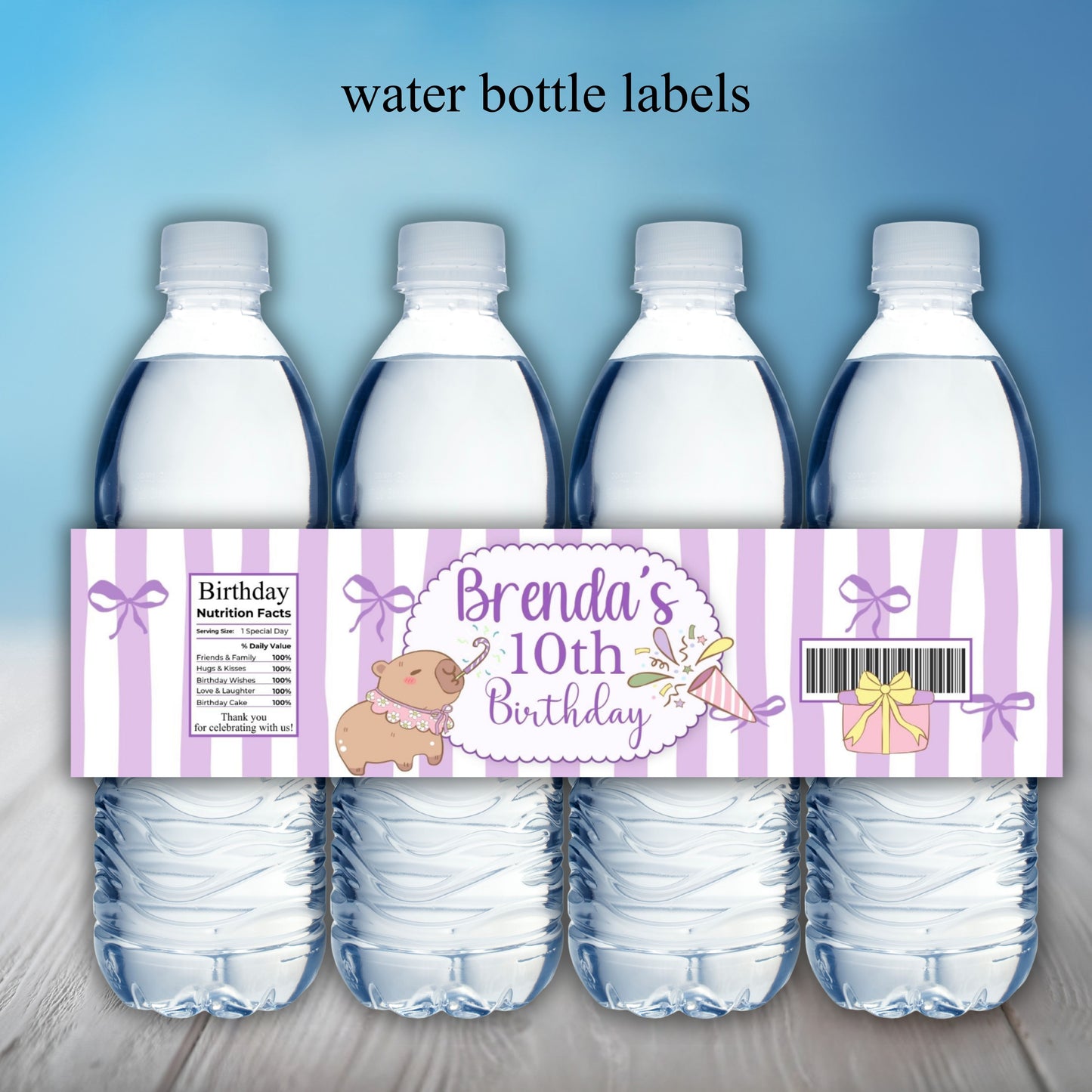 Purple Capybara Birthday Party Sticker Labels
