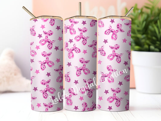 Pink Camo Preppy Balloon Dog 20zo Tumbler Wrap PNG Digital Download