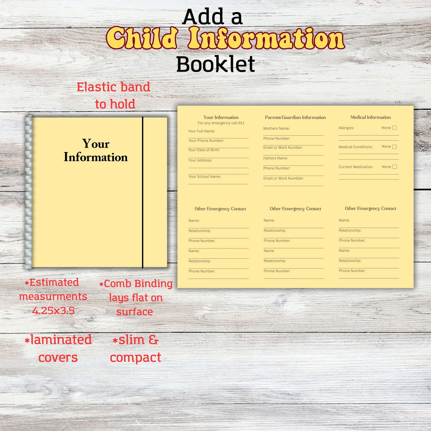 Child Emergency Information Booklet Notebook