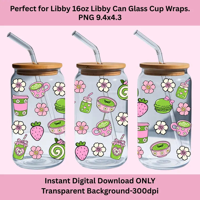 Green Matcha Libbey Glass Can Cup Wrap