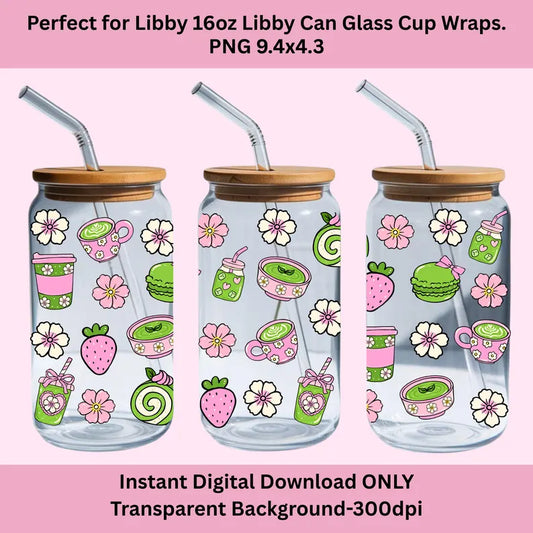 Green Matcha Libbey Glass Can Cup Wrap