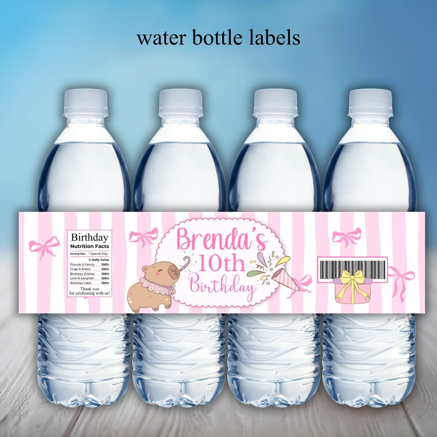 Pink Capybara Birthday Party Sticker Labels