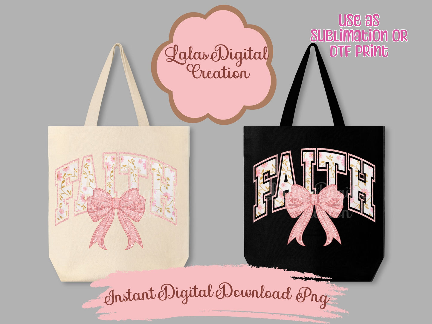 Pink Faith Bow Clipart PNG Instant Digital Download