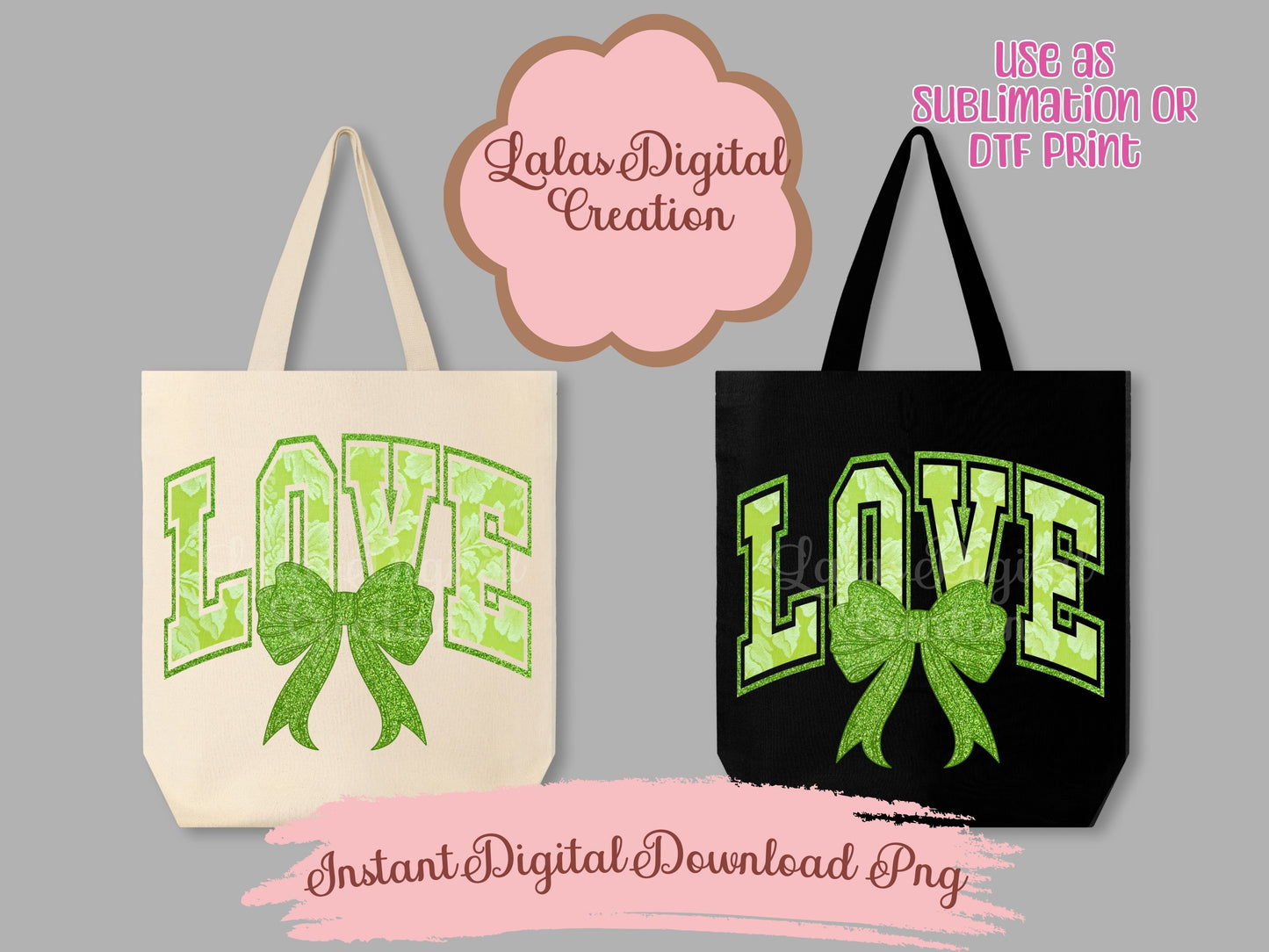 Green Love Bow Clipart PNG Instant Digital Download