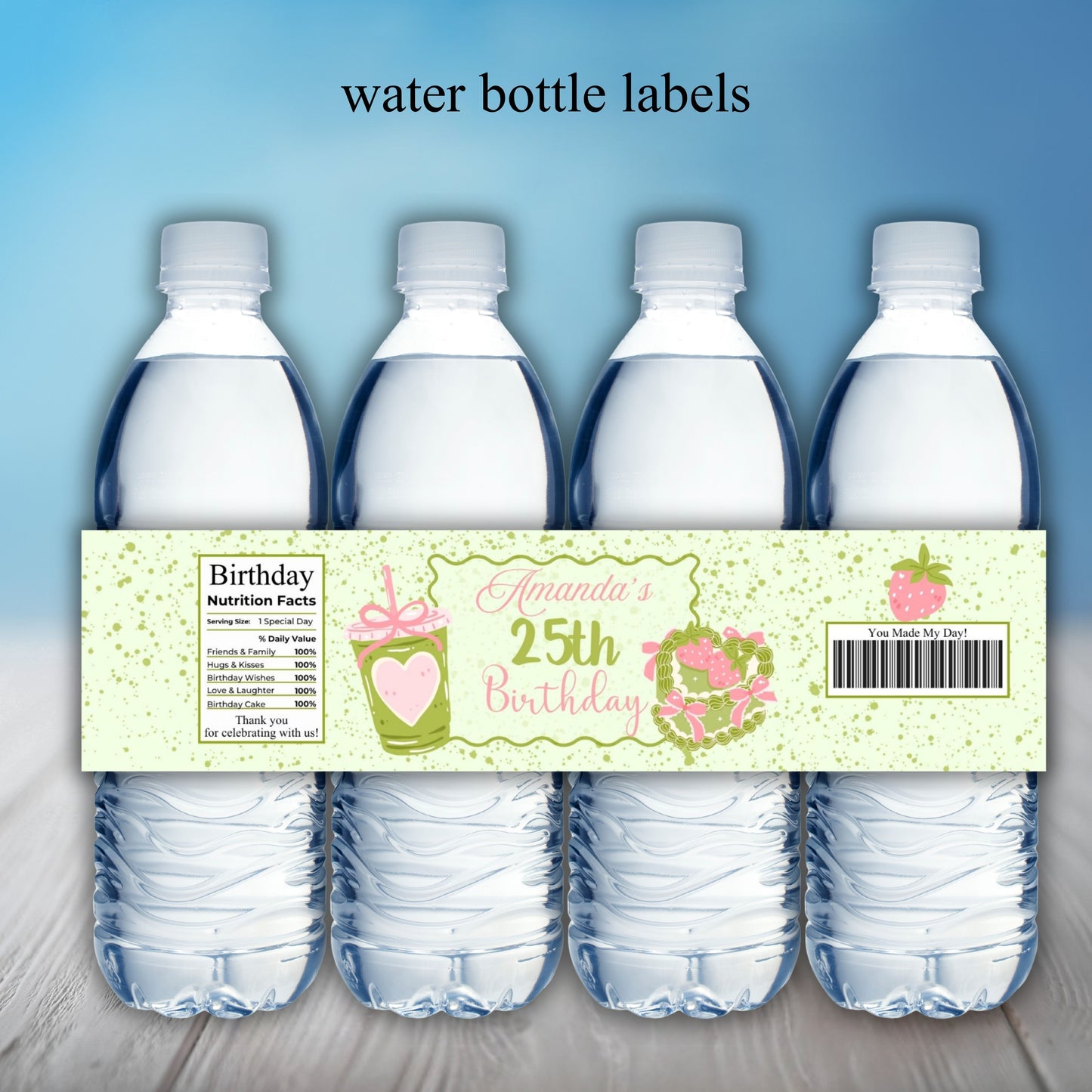 Green Matcha Girls Party Sticker Labels