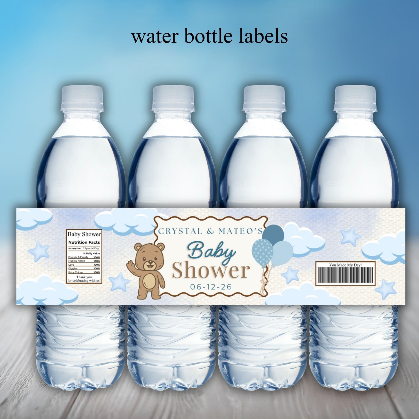 Blue Bear Baby Shower Party Sticker Labels