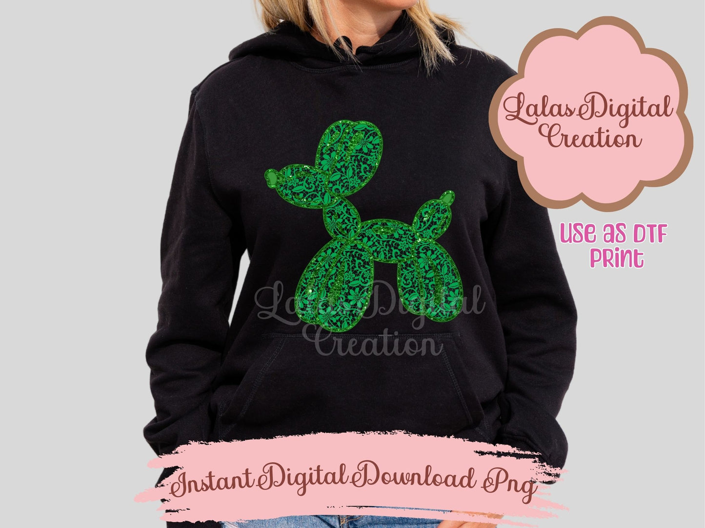 Preppy Balloon Dog Lace Pattern Clipart PNG Instant Digital Download