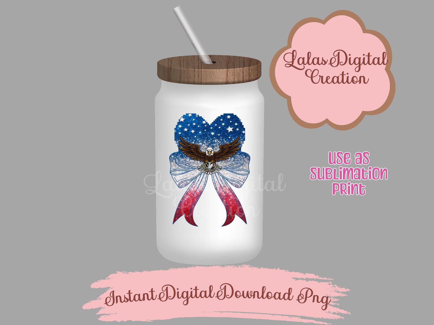 USA American Flag Heart Coquette Bow Clipart PNG Instant Digital Download