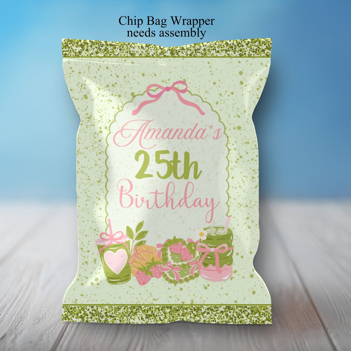 Green Matcha Girls Party Sticker Labels