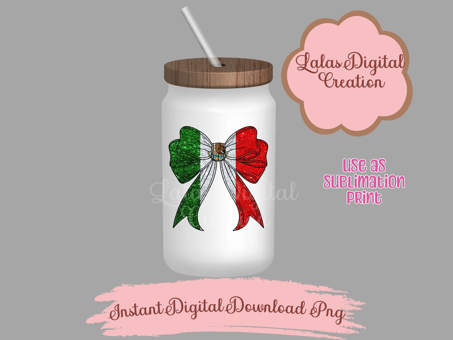 Mexico Flag Coquette Bow Clipart PNG INstant Digital Download