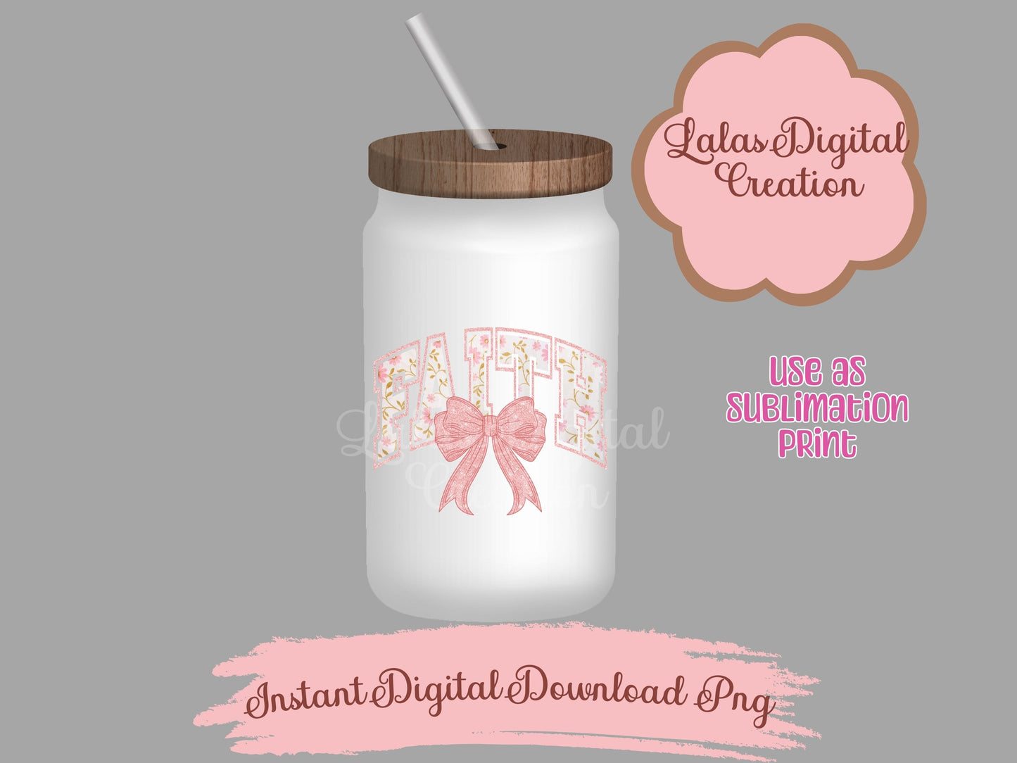 Pink Faith Bow Clipart PNG Instant Digital Download