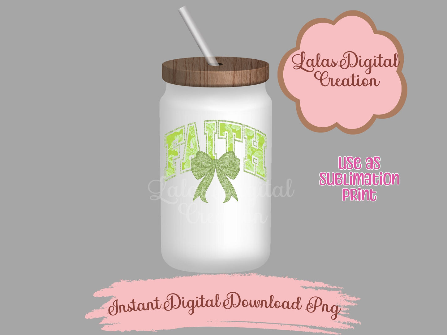 Green Faith Bow Clipart PNG Instant Digital Download